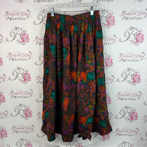 Lasile skirt long flowy vintage vibrant Colors Floral Multicolor Maxi Skirt - Picture 2 of 11